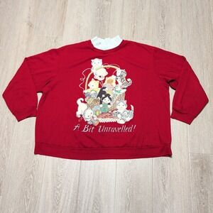 Vintage Basic Editions Plus 3XL Red Kitten Sweatshirt A Bit Unravelled Mock Neck